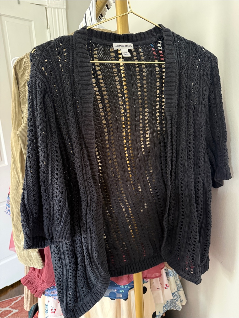 croft & barrow Black Open-Knit Short-Sleeve Cardigan